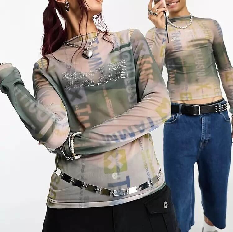 

Лонгслив Collusion x Tammy Unisex Printed Mesh Top With Hot Fix, мультиколор, Серый