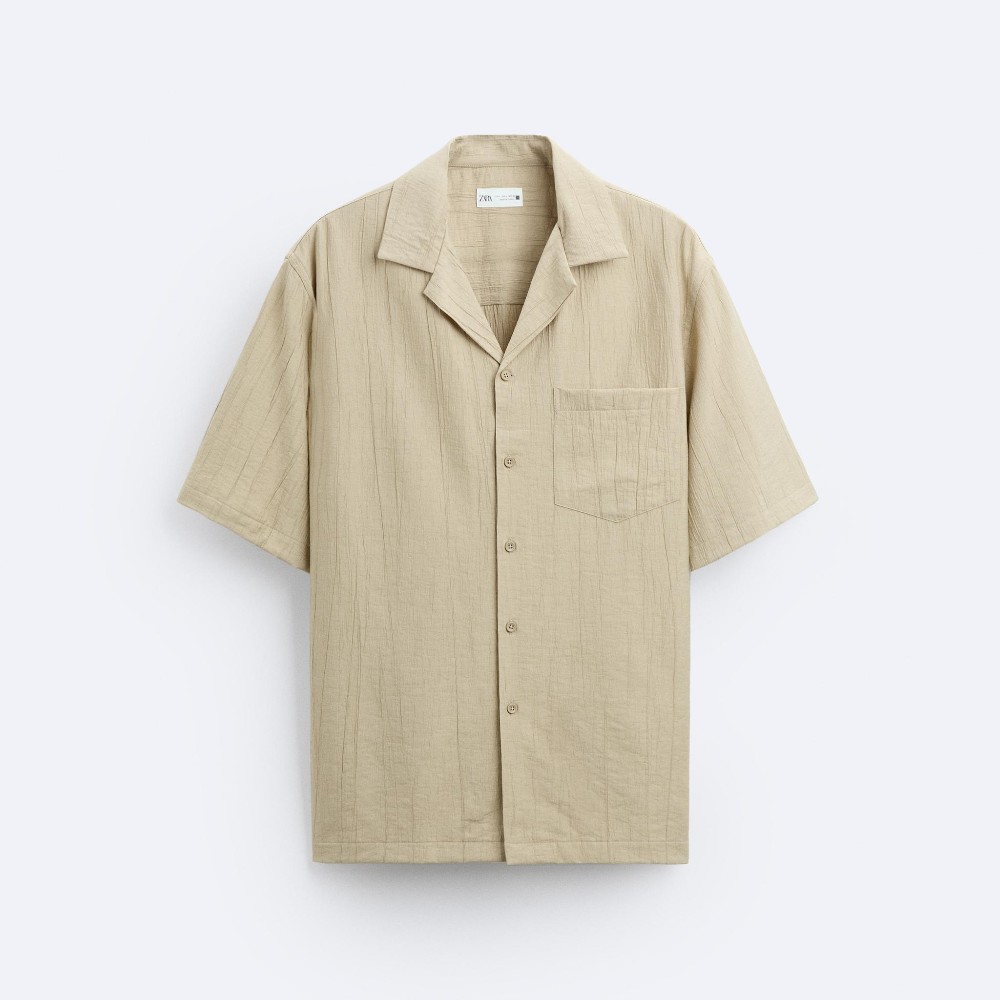 Рубашка Zara Creased-effect, светло-коричневый топ zara creased effect crop экрю