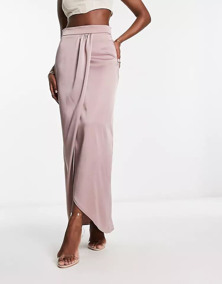 

Юбка-макси Flounce London Satin Wrap, пыльно-розовый