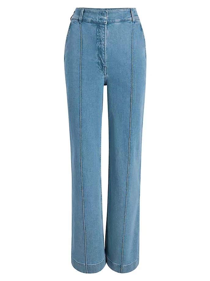 Джинсовые брюки с высокой посадкой Another Tomorrow, цвет light blue wash цена и фото