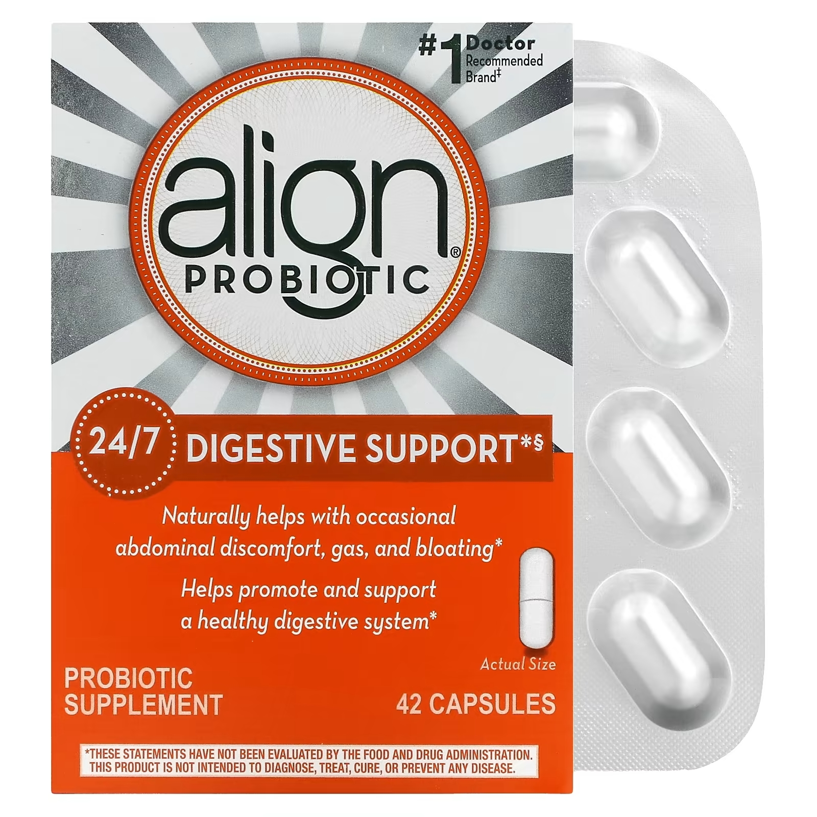 Добавка с Пробиотиками для Поддержки Пищеварения Align Probiotics, 42 капсулы align probiotics поддержка пищеварения 24 7 добавка с пробиотиками 42 капсулы