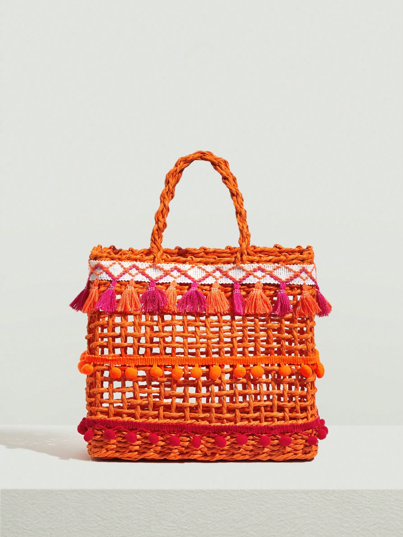 SHEIN VCAY Маленькая соломенная сумка с помпоном, апельсин