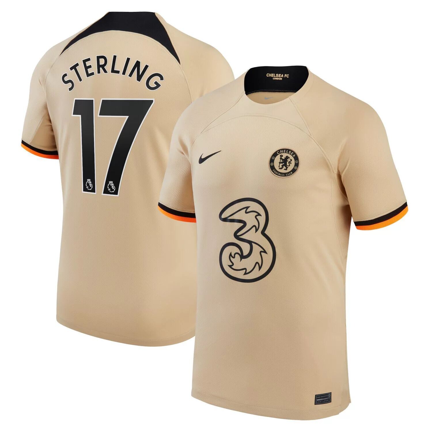

Мужская футболка Nike Raheem Sterling Gold Chelsea 2022/23 Third Breathe Stadium Replica Player
