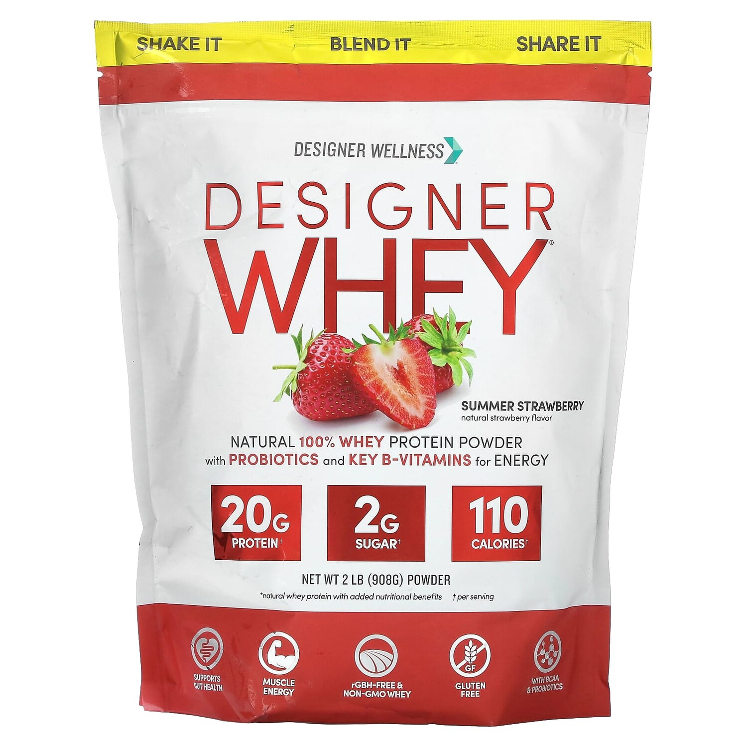 

Designer Whey, натуральный 100% сывороточный протеин, со вкусом летней клубники, 908 г, Designer Wellness
