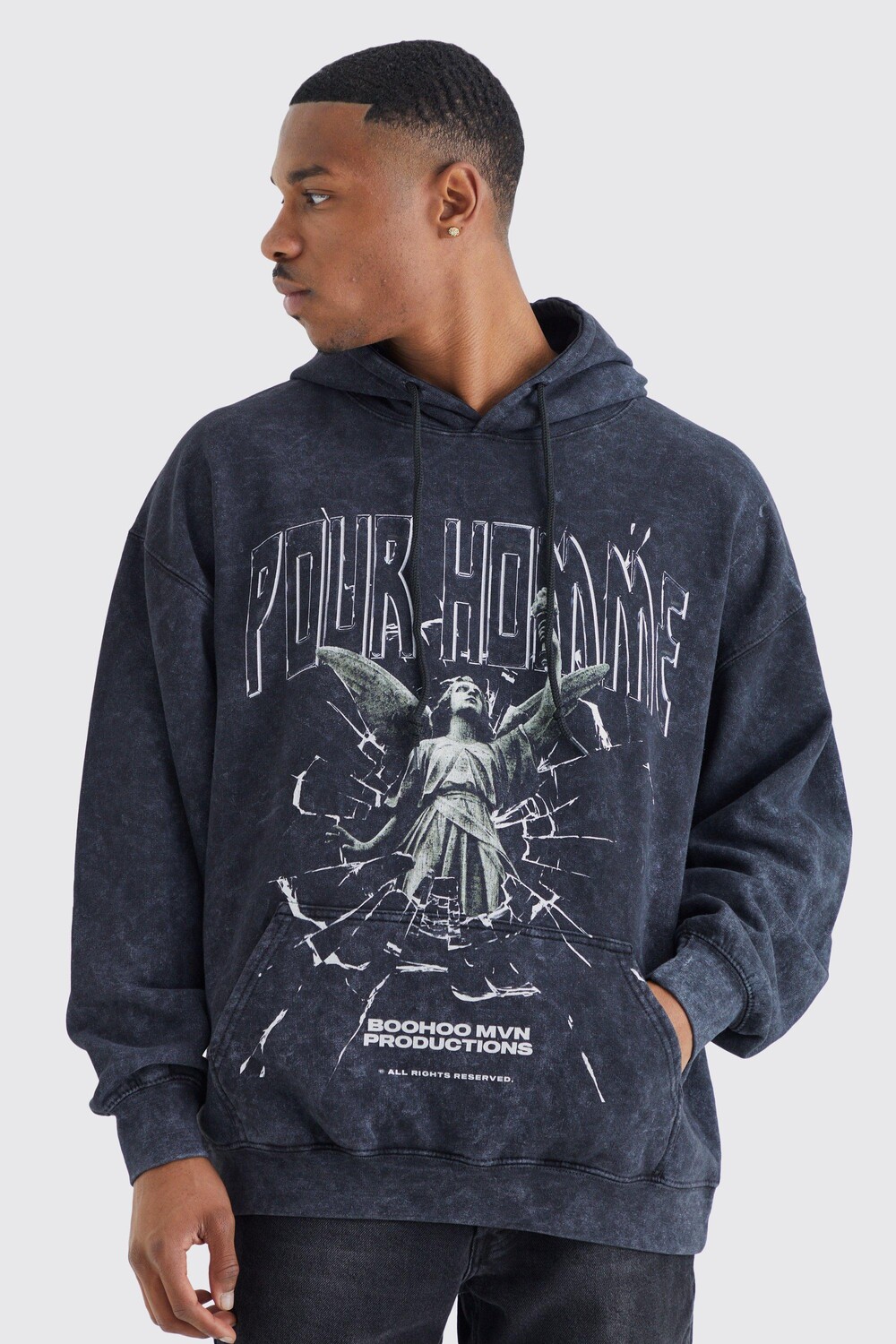 

Худи оверсайз acid wash pour homme statu statu Boohoo, черный