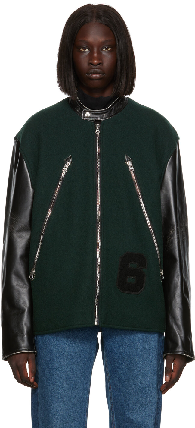 

Зеленая кожаная куртка со вставками MM6 Maison Margiela