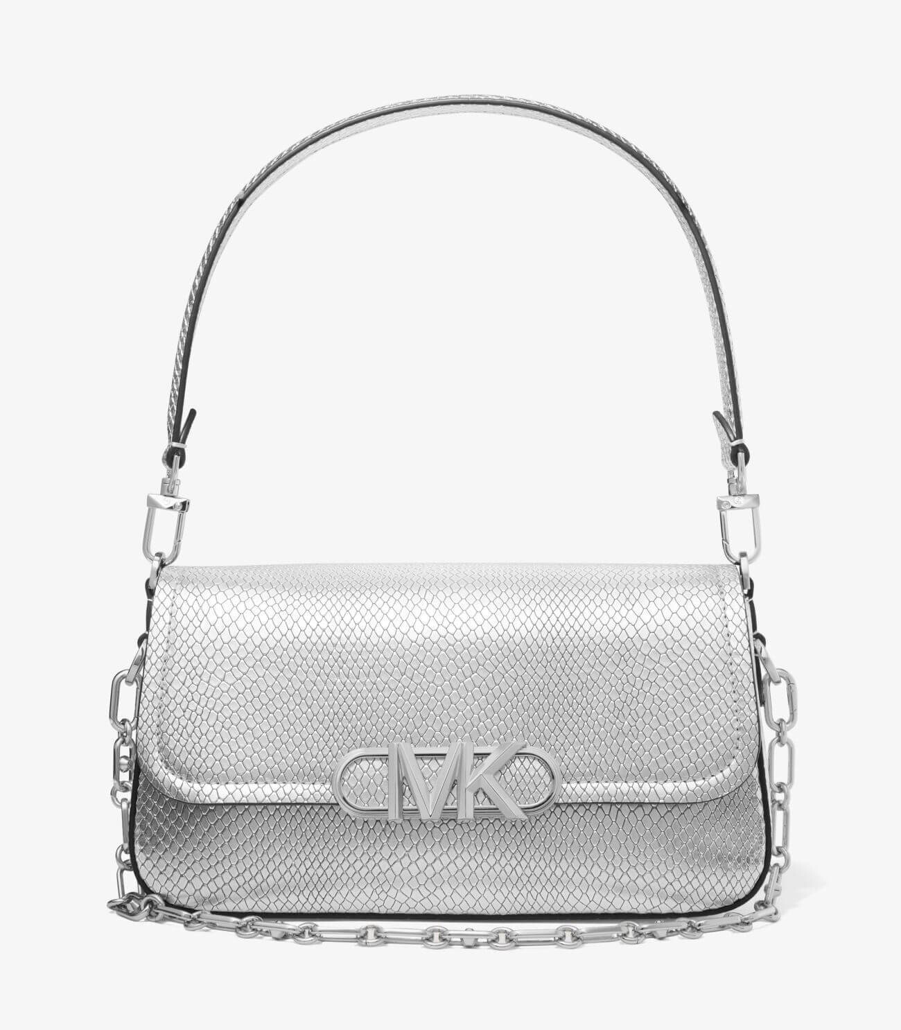 

Сумка Michael Michael Kors Parker Medium Metallic Snake Embossed Leather Shoulder, серебристый
