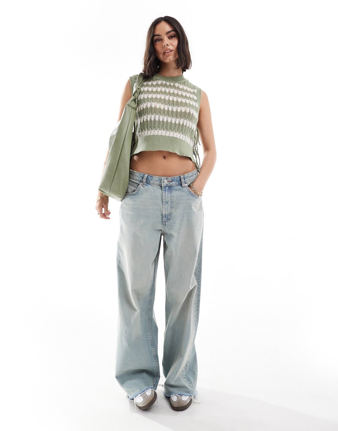 

Топ Object Fine Knit Open Tie Side, зеленый