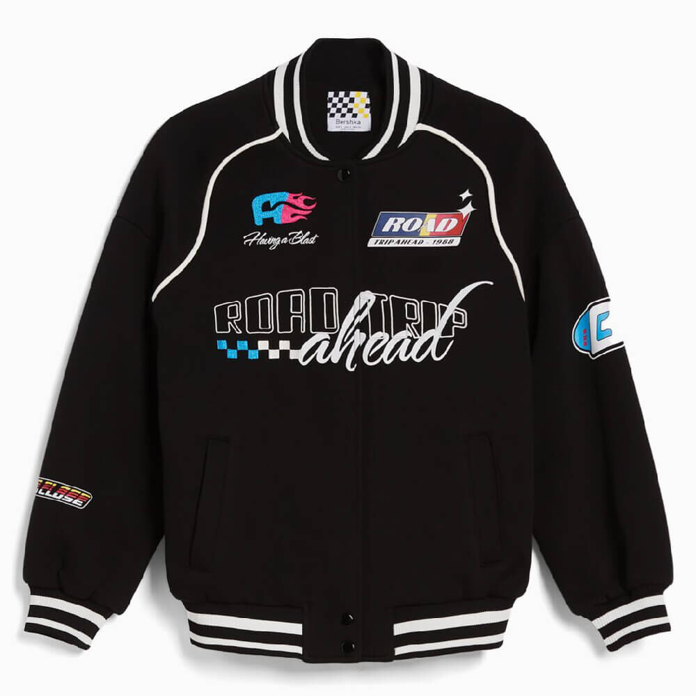 

Куртка Bershka Plush Racing, черный/белый