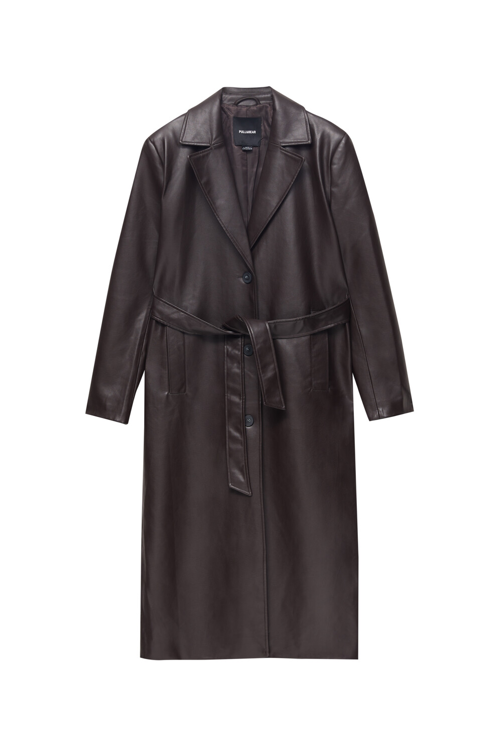 

Тренч Pull&Bear Buttoned Leather Effect, коричневый