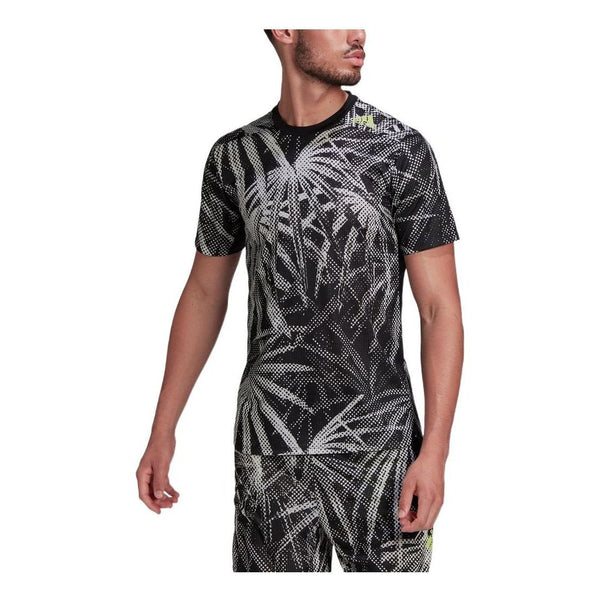 Футболка Adidas Plant Full Print Sports Gym Short Sleeve Black T-Shirt, Черный цена и фото