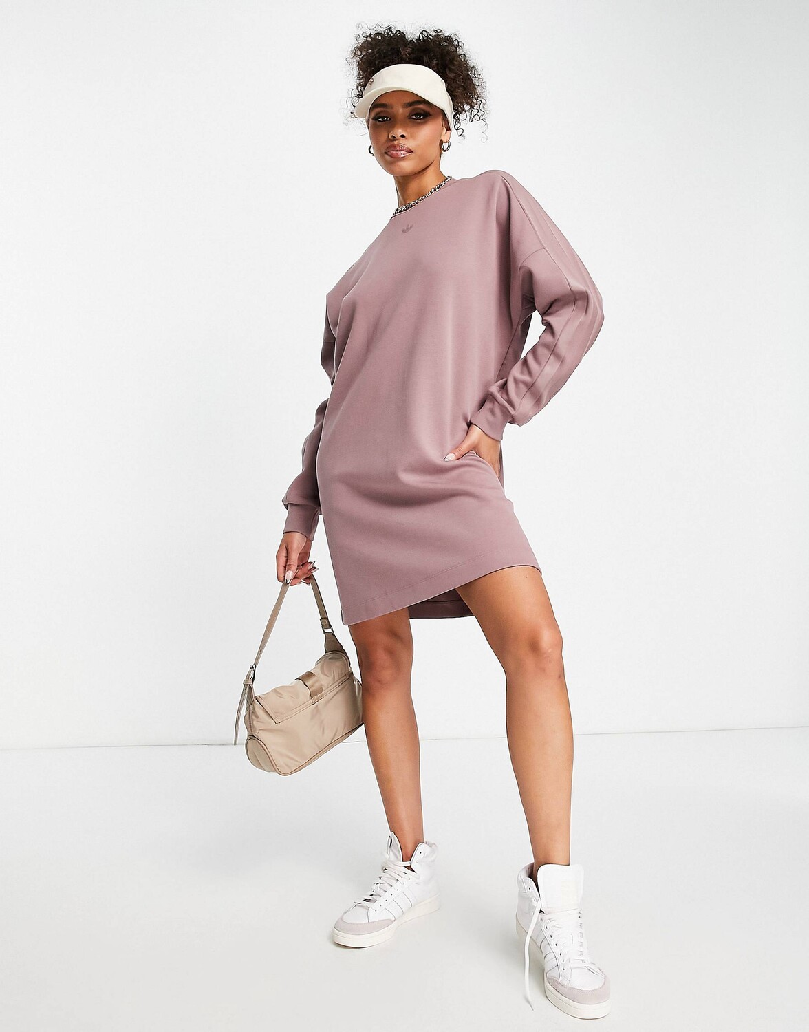 

Лиловое платье-свитер в массивную полоску adidas Originals Contempo