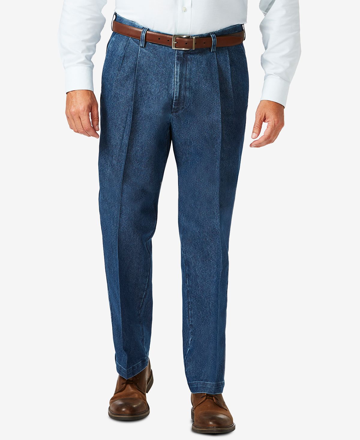 Мужские плиссированные брюки классического кроя из эластичного денима больших и высоких размеров Haggar, синий