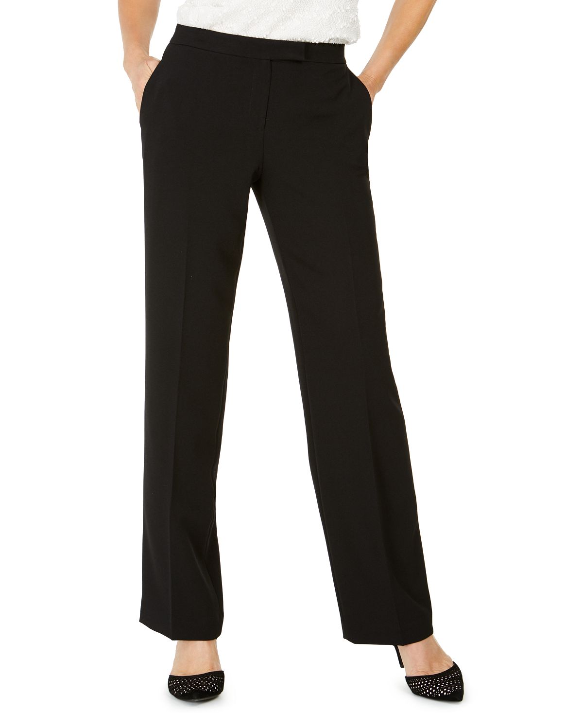 Современные классические брюки tab-waist, обычные и миниатюрные размеры Kasper, черный