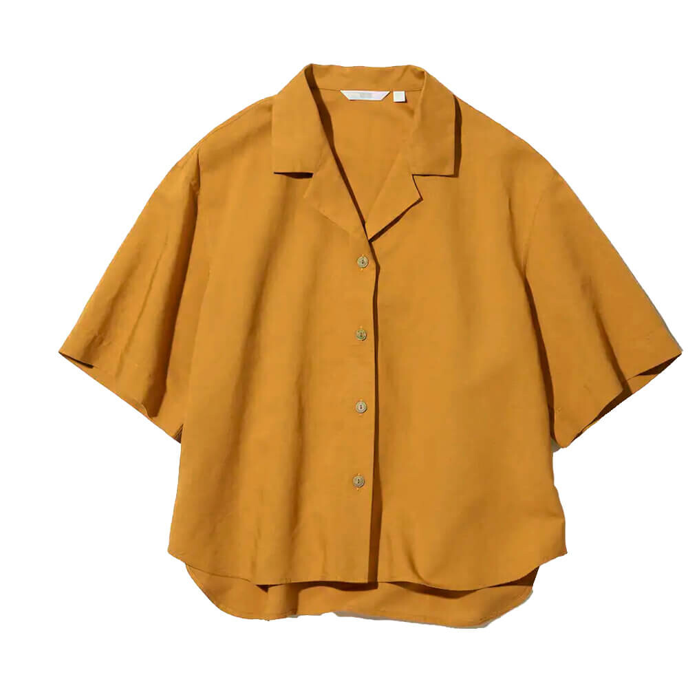 

Рубашка Uniqlo Linen Blend Open Collar Short Sleeved, жёлтый