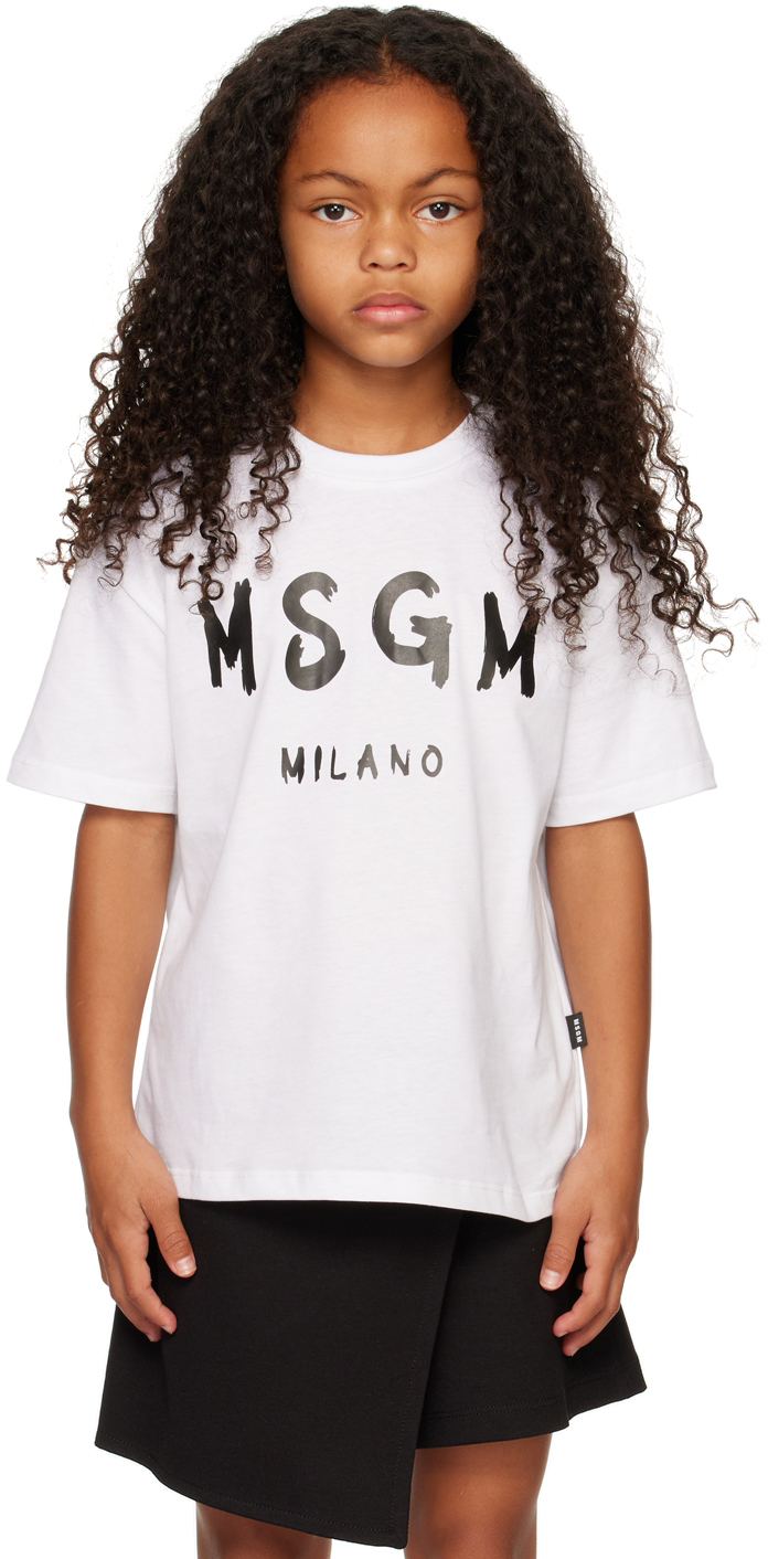 цена Детская белая футболка с логотипом MSGM Kids