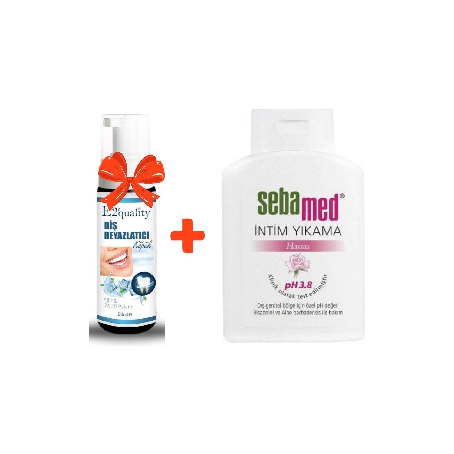 

Пена для отбеливания зубов E2'Quality + очищающий гель Sebamed Intime Liquid для области половых органов в период менопаузы и после, 200 мл