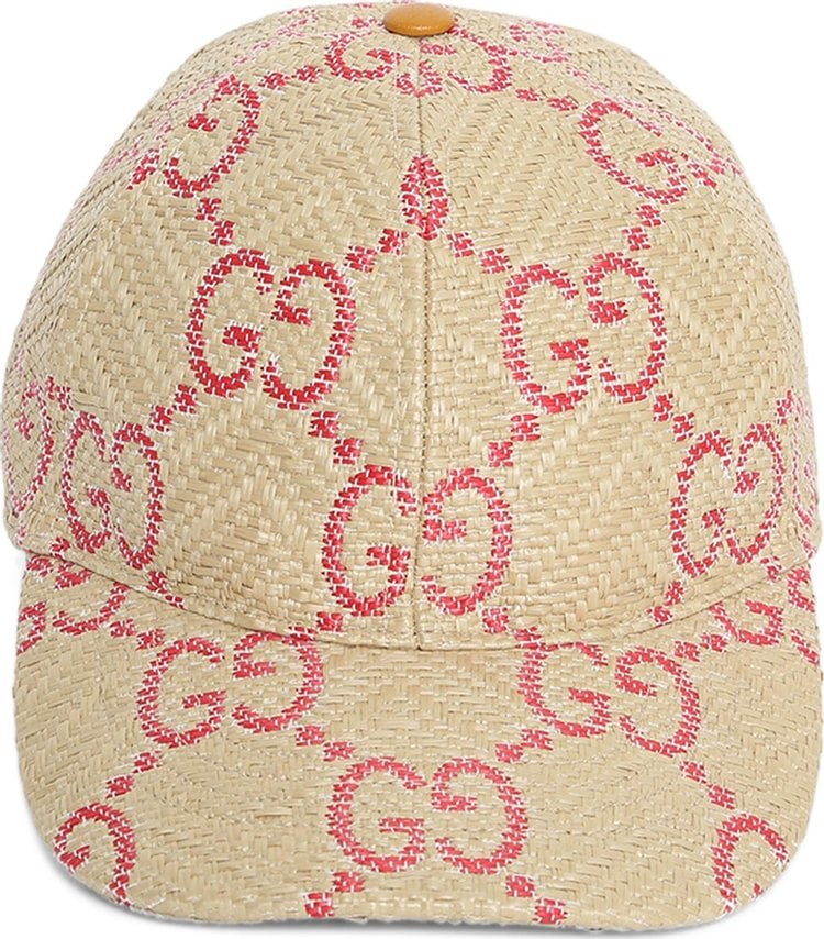 Бейсболка Gucci GG Raffia Effect Baseball Hat Beige/Red, бежевый - фото