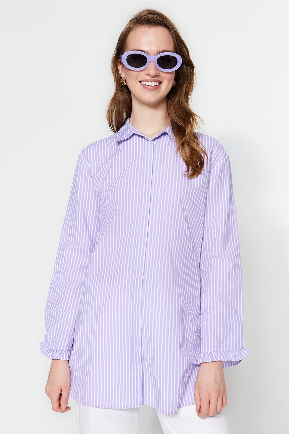 

Рубашка - Фиолетовый - Классический крой Trendyol Modest, фиолетовый