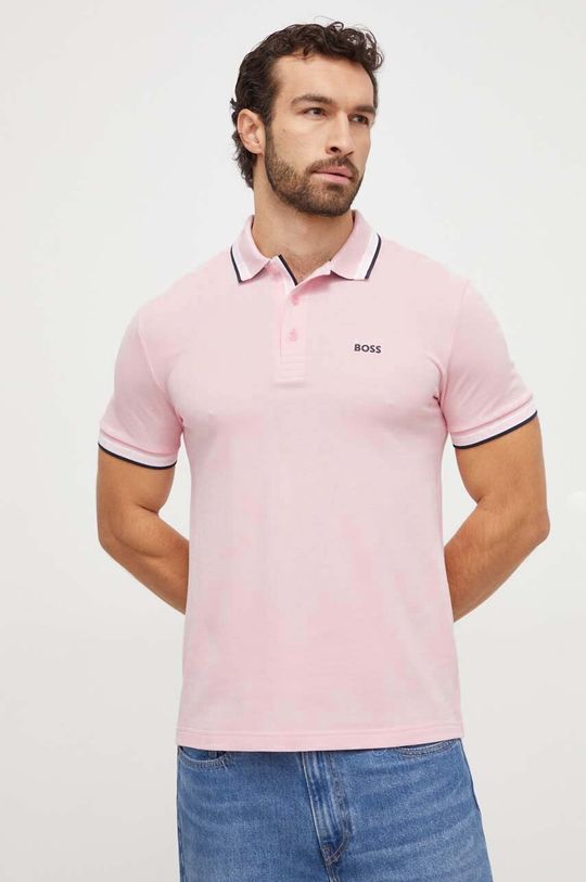 Хлопковая рубашка-поло Boss, розовый хлопковая рубашка поло boss green розовый