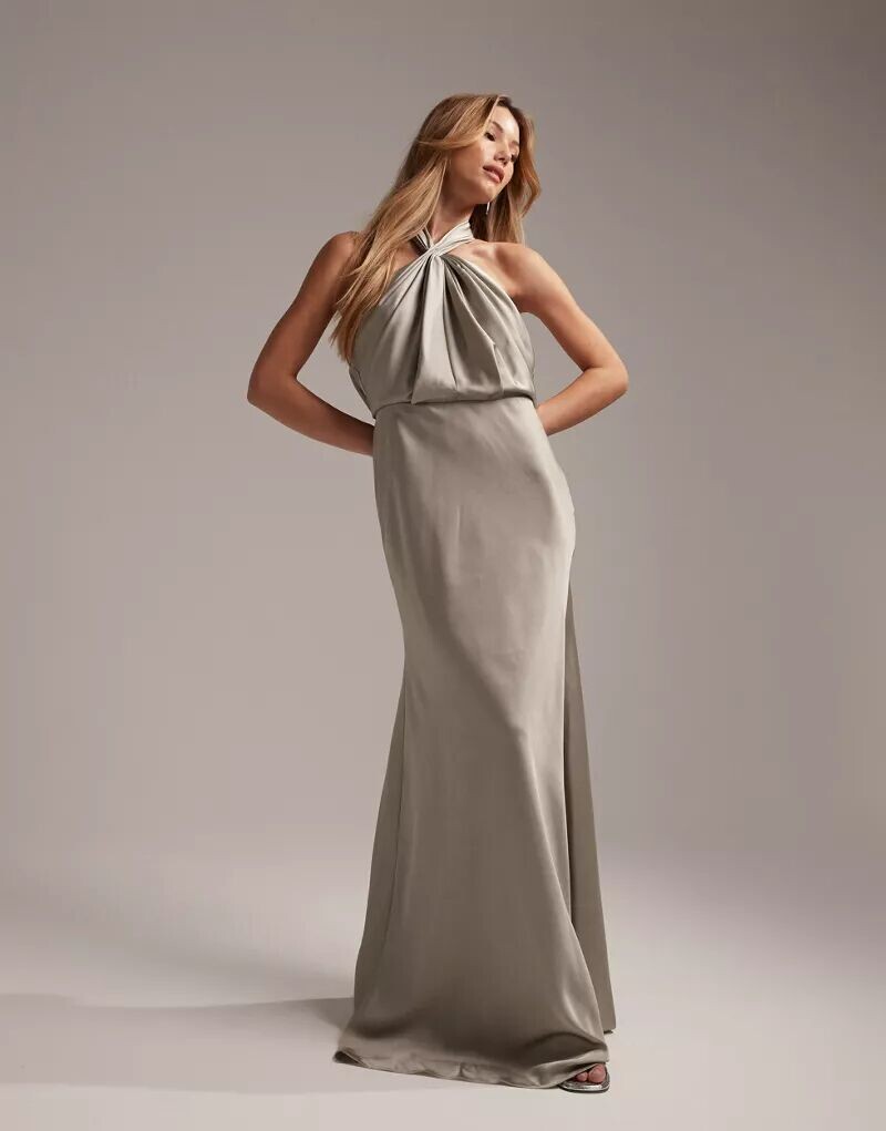 

Атласное платье макси с вырезом бретелькой ASOS Bridesmaid