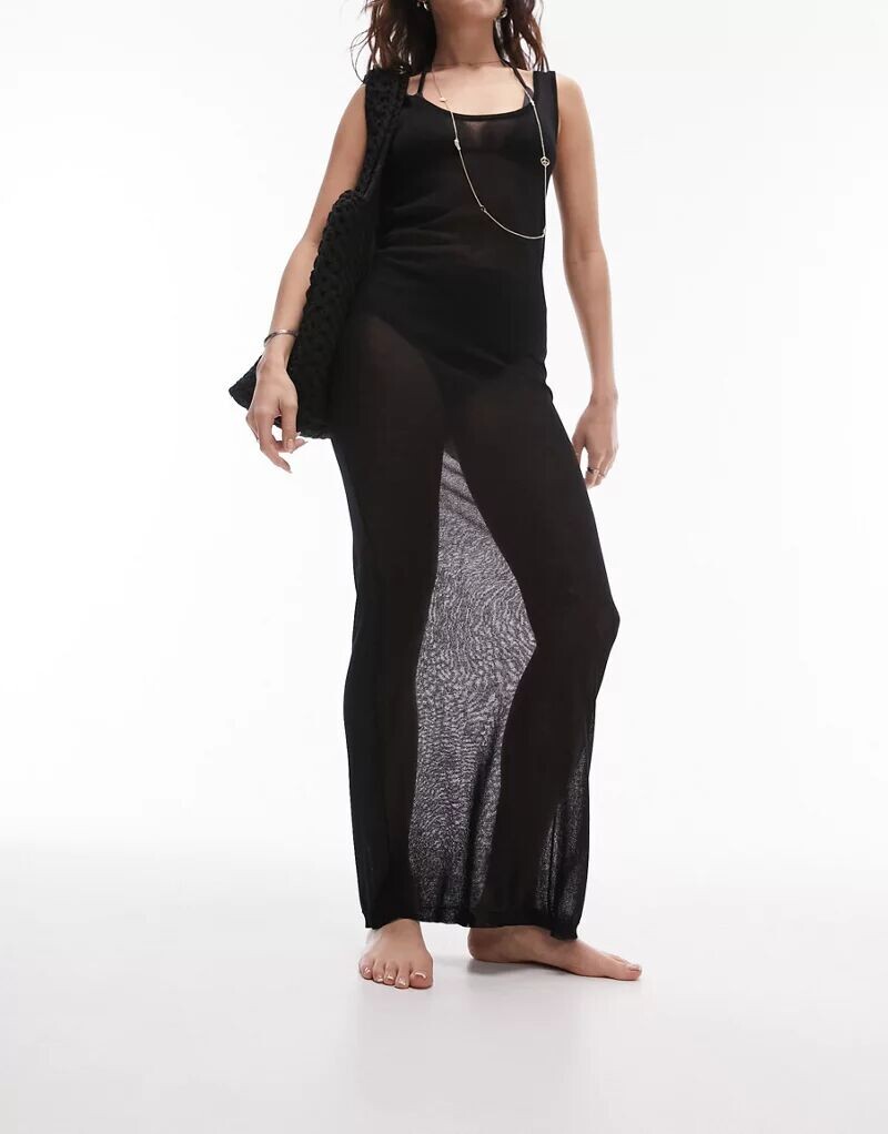 

Черное прозрачное пляжное платье миди Topshop