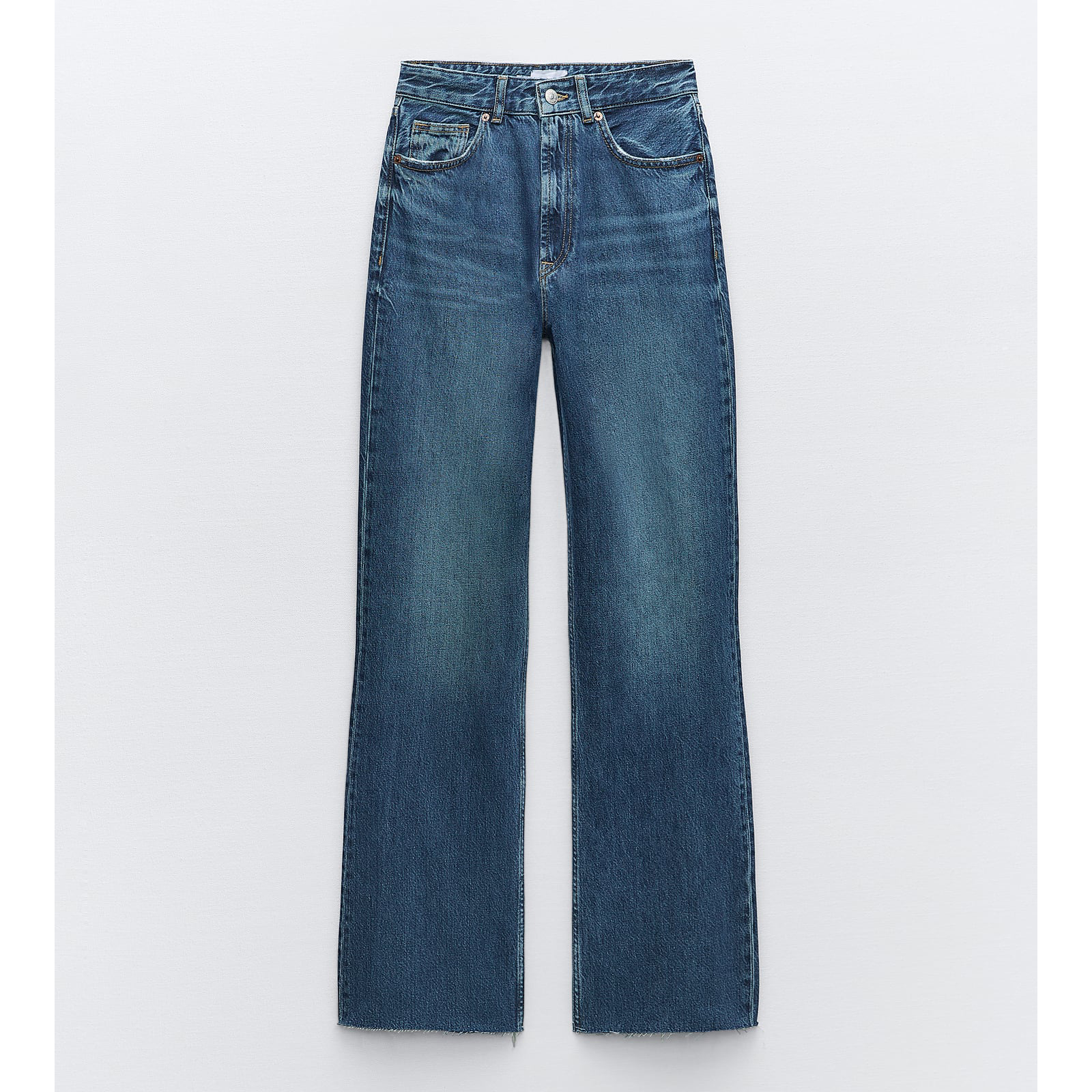 Джинсы Zara TRF High-rise Wide-leg, темно-синий джинсы zara trf wide leg full length светло серый