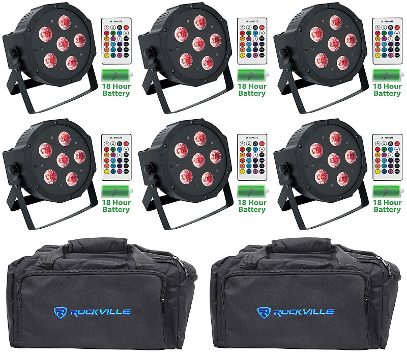 

Комплект 6 Rockville Battery PAR 61 RGBWA + UV DMX DJ Wash Lights + Пульты + Сумки Battery PAR 61 + RLB80