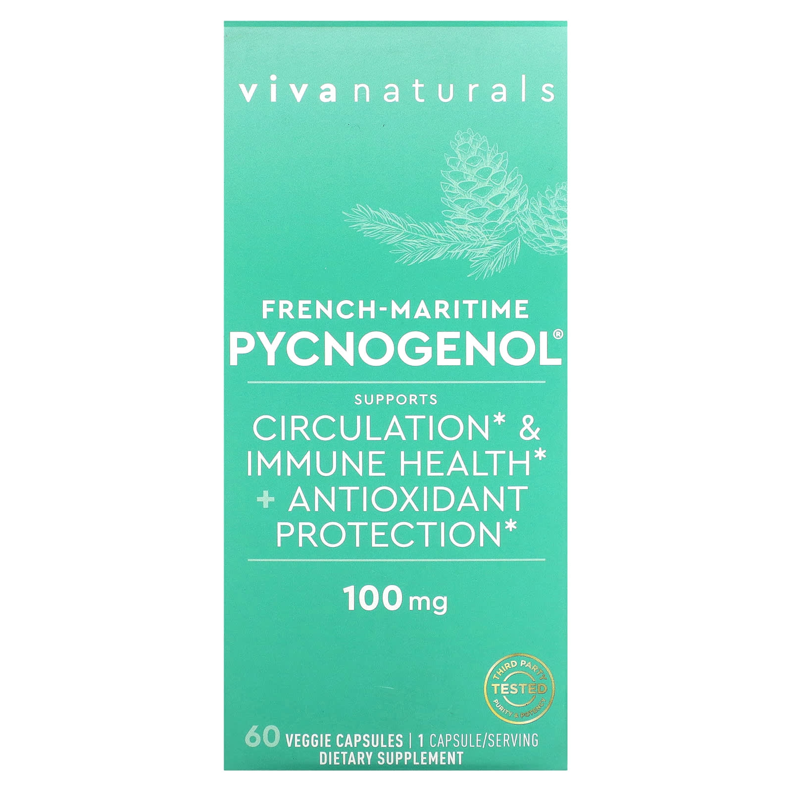 Пищевая Добавка Viva Naturals French-Maritime Pycnogenol, 60 капсул