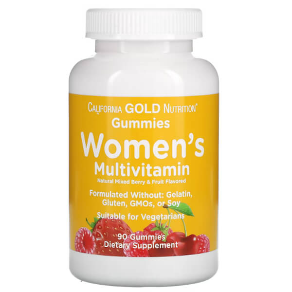 Мультивитаминные конфеты для женщин со вкусом ягод и фруктов California Gold Nutrition, 90 шт витамины vitafusion power c extra strength тропические цитрусовые 92 жевательные конфеты