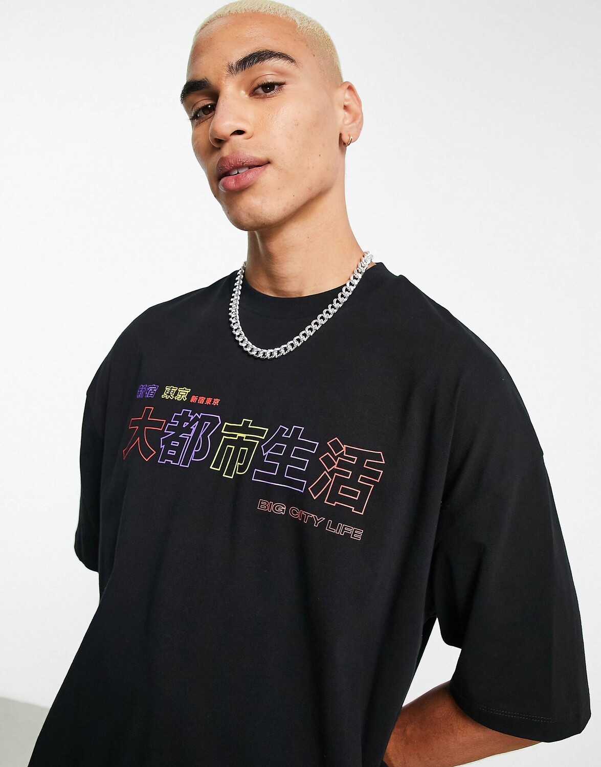 

Черная футболка оверсайз с разноцветным текстовым принтом ASOS DESIGN