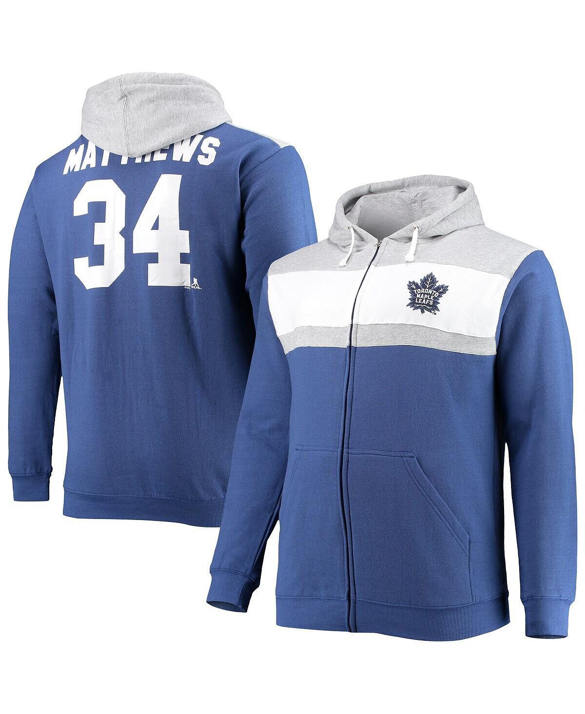 

Мужская толстовка с капюшоном auston matthews blue toronto maple leafs big and tall с цветными блоками и молнией во всю длину Profile, синий
