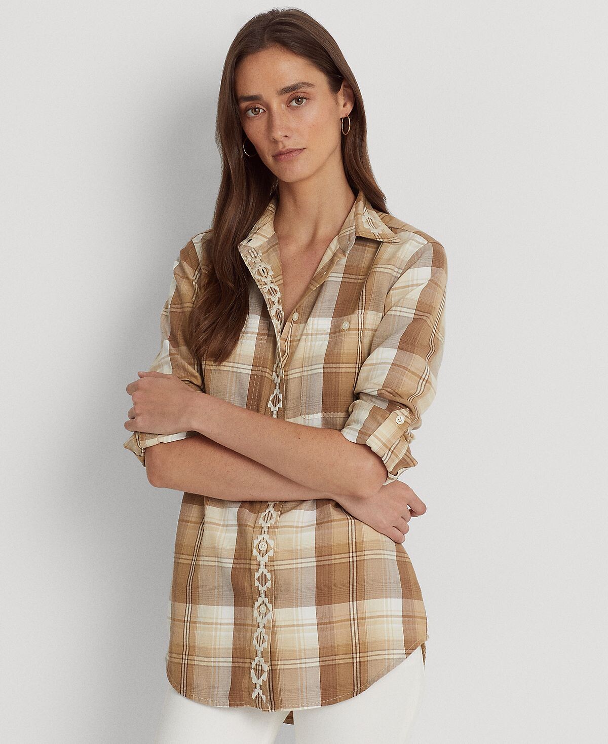 

Женская клетчатая рубашка из твила с вышивкой Lauren Ralph Lauren, мульти