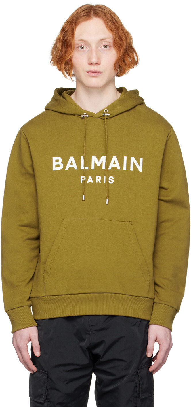 

Худи цвета хаки с принтом Balmain