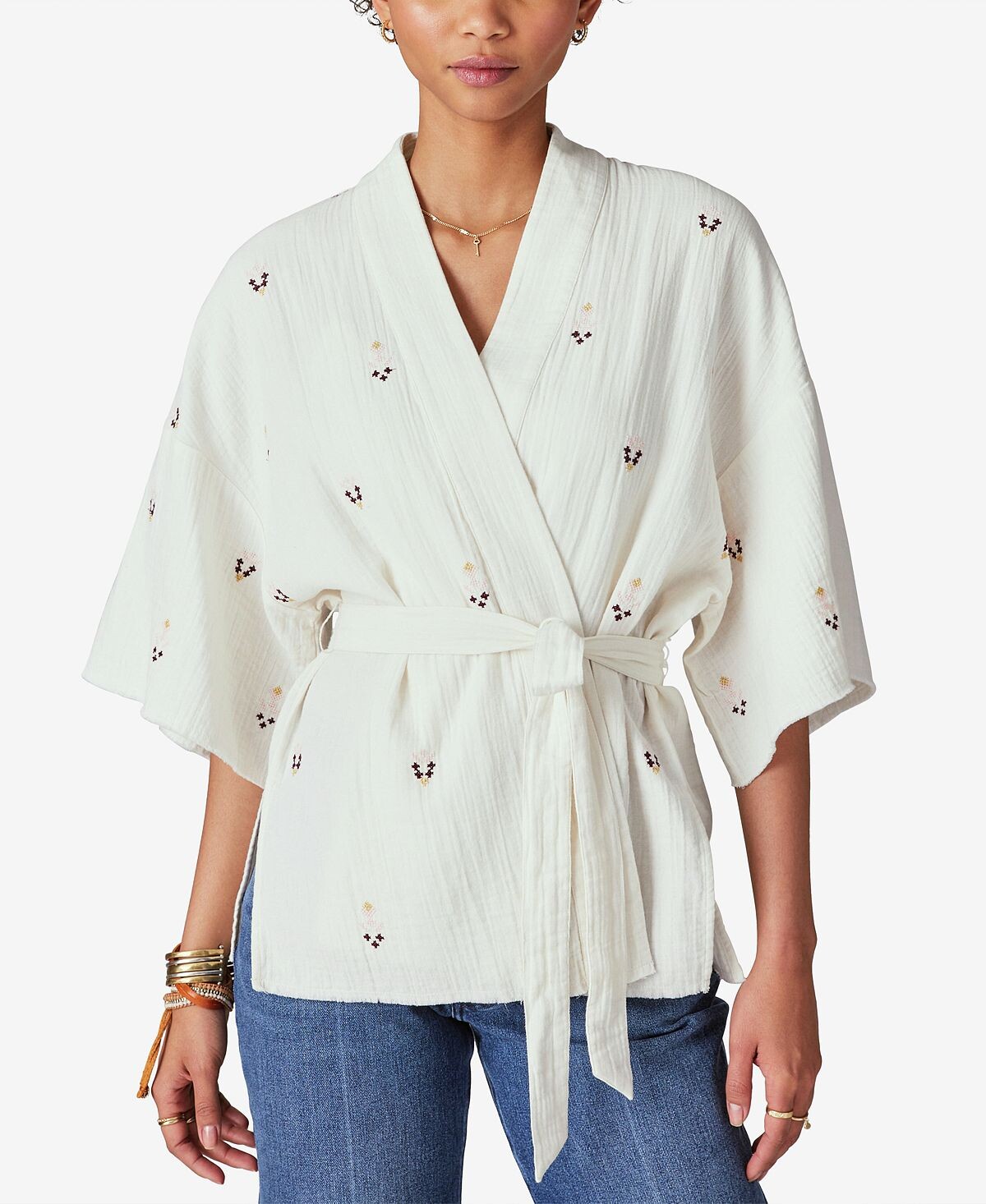 

Женское кимоно с вышивкой и поясом Lucky Brand, мульти