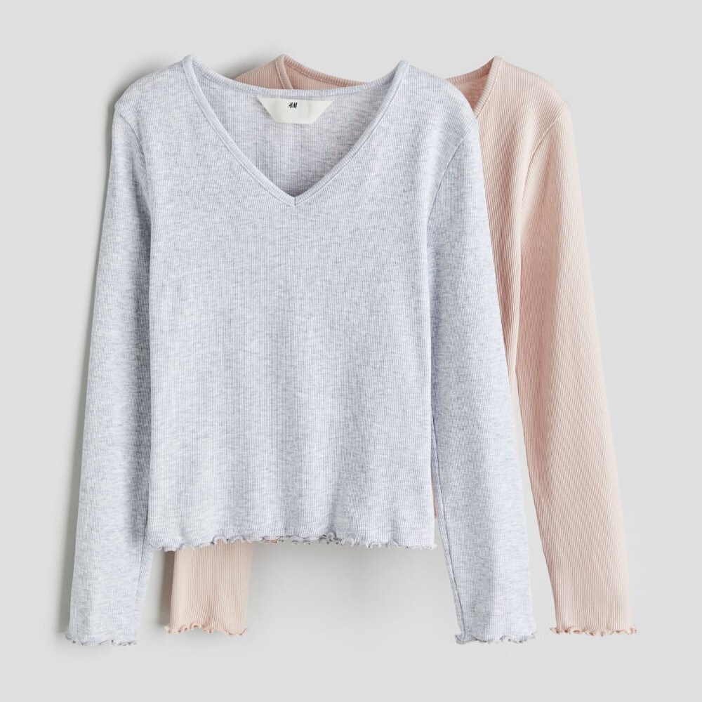 

Комплект топов H&M Kids Ribbed Jersey, 2 предмета, светло-серый/светло-розовый