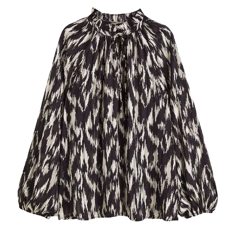 

Блузка H&M with Tie Detail, черный с рисунком