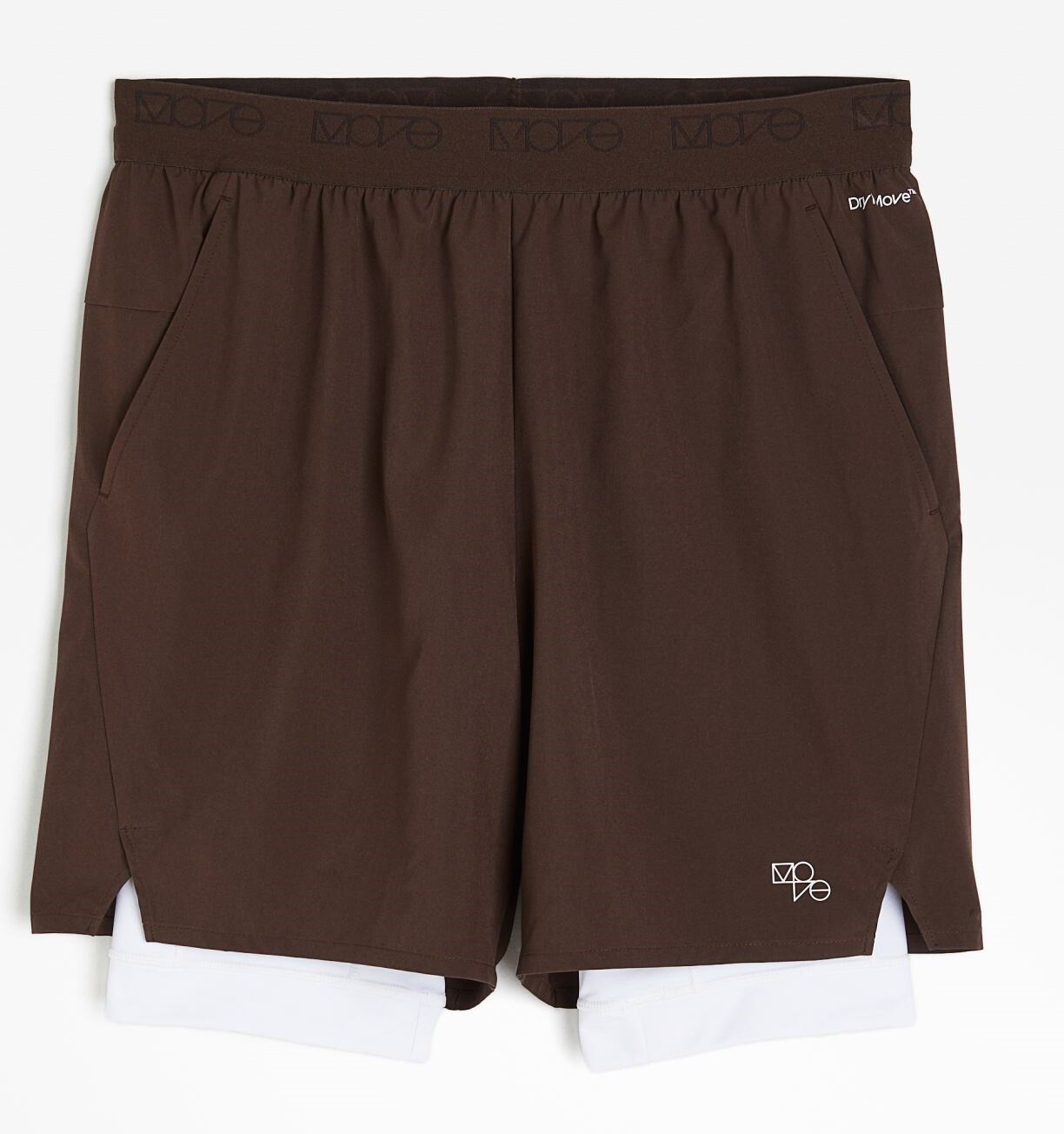 

Шорты H&M DryMove 2-in-1 with 4-way Stretch, темно-коричневый/белый