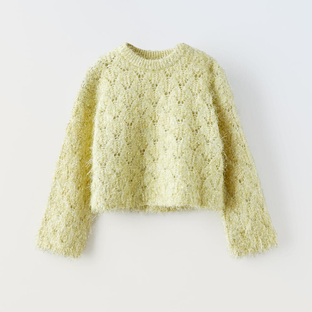 

Свитер для девочки Zara Shiny Pointelle Knit, светло-лаймовый