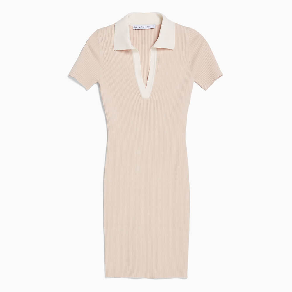 

Платье-мини Bershka Short Sleeve Polo Collar, песочный