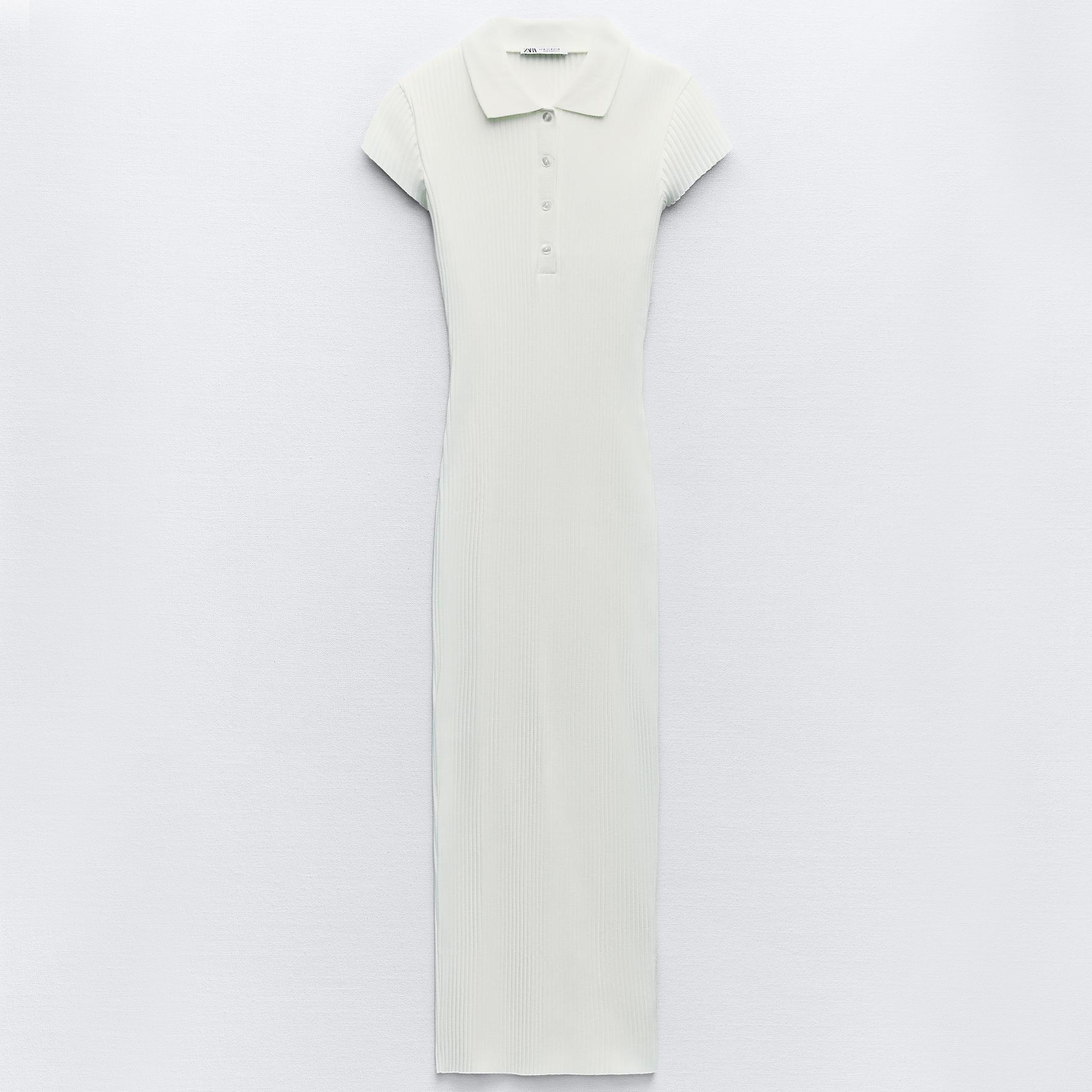 Платье Zara Ribbed With Polo Collar, желтовато-белый