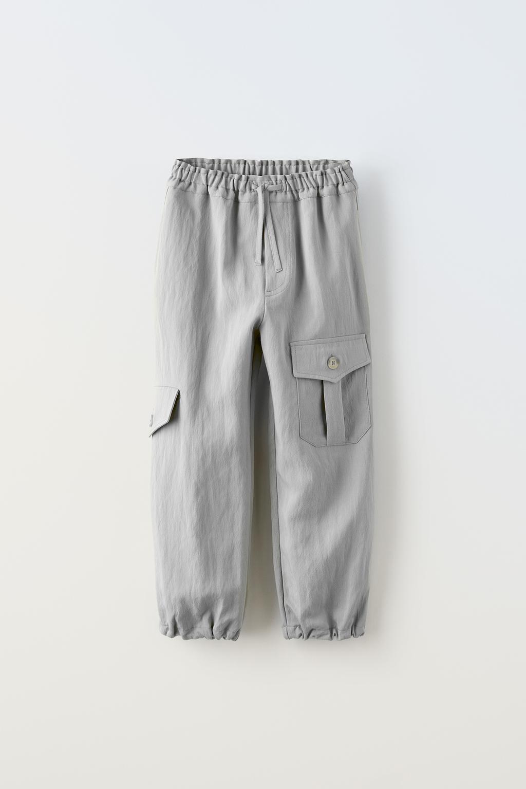 Струящиеся брюки-карго ZARA, серый