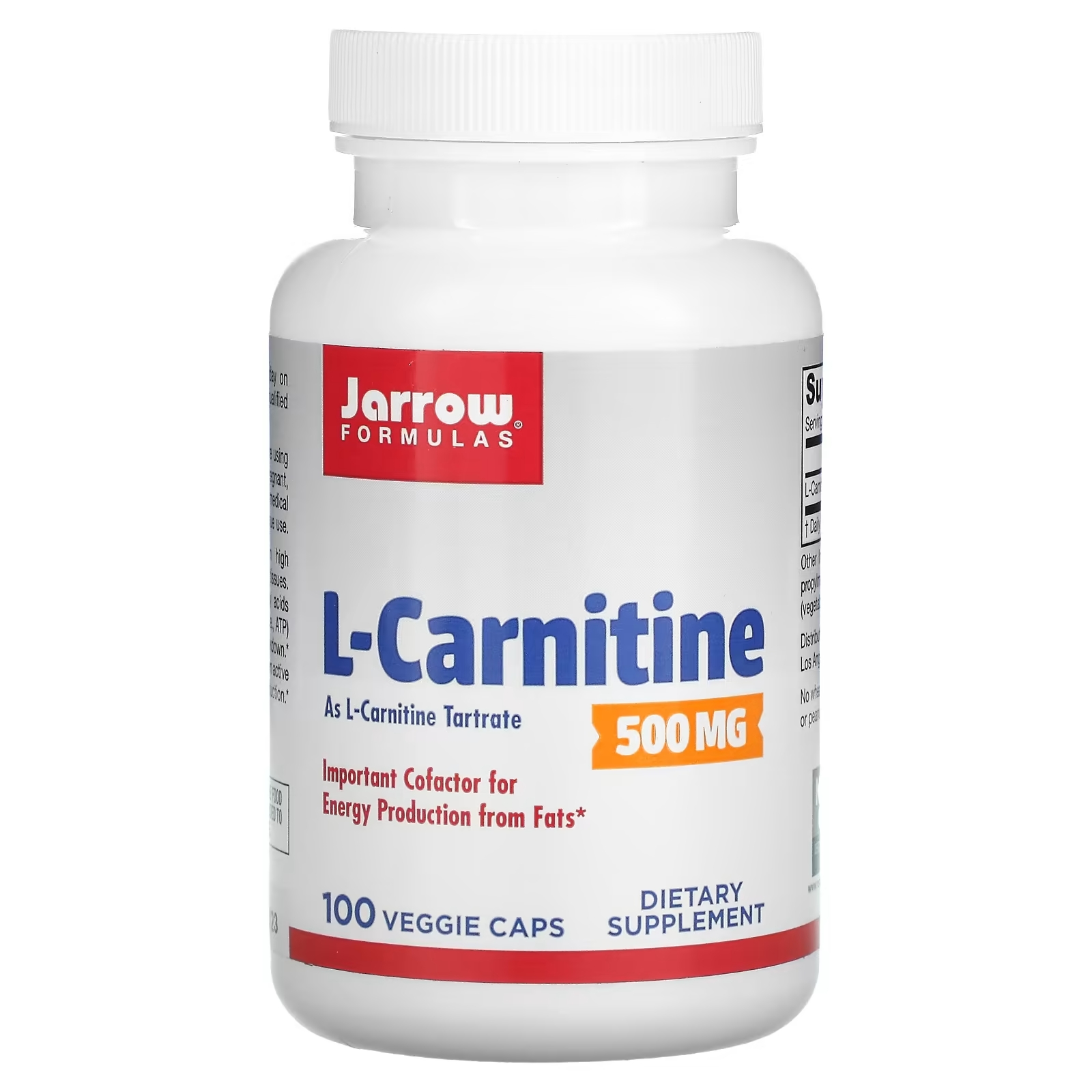 Jarrow Formulas L-карнитин 500 500 мг, 100 вегетарианских капсул ацетил l карнитин jarrow formulas 500 мг 120 капсул