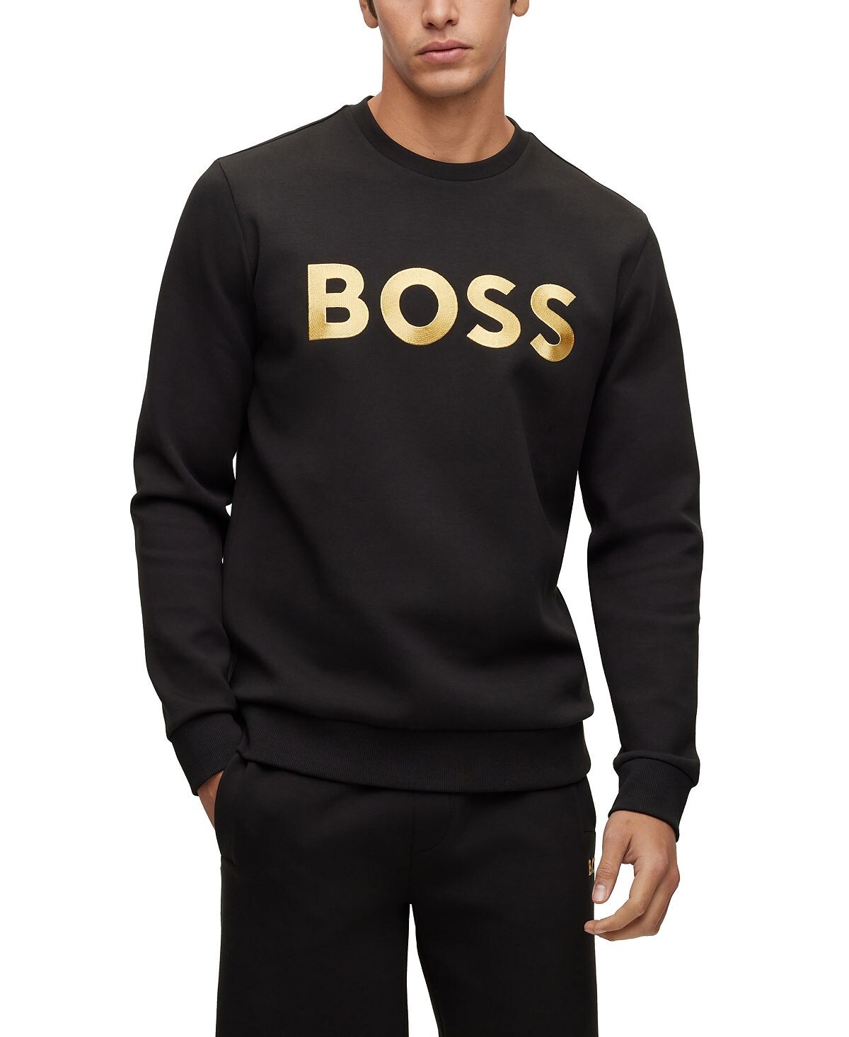 

Мужская свободная толстовка boss из смеси хлопка с контрастным логотипом Hugo Boss, черный