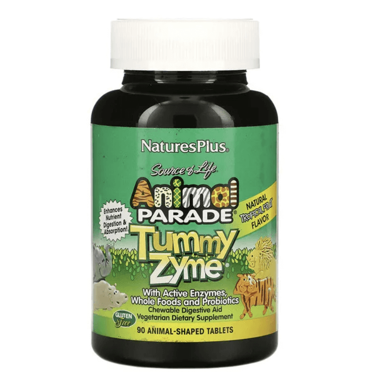 Tummy Zyme с активными ферментами, цельными продуктами и пробиотиками Source of Life, AnimaL Parade, 90 таб, NaturesPlus - фото