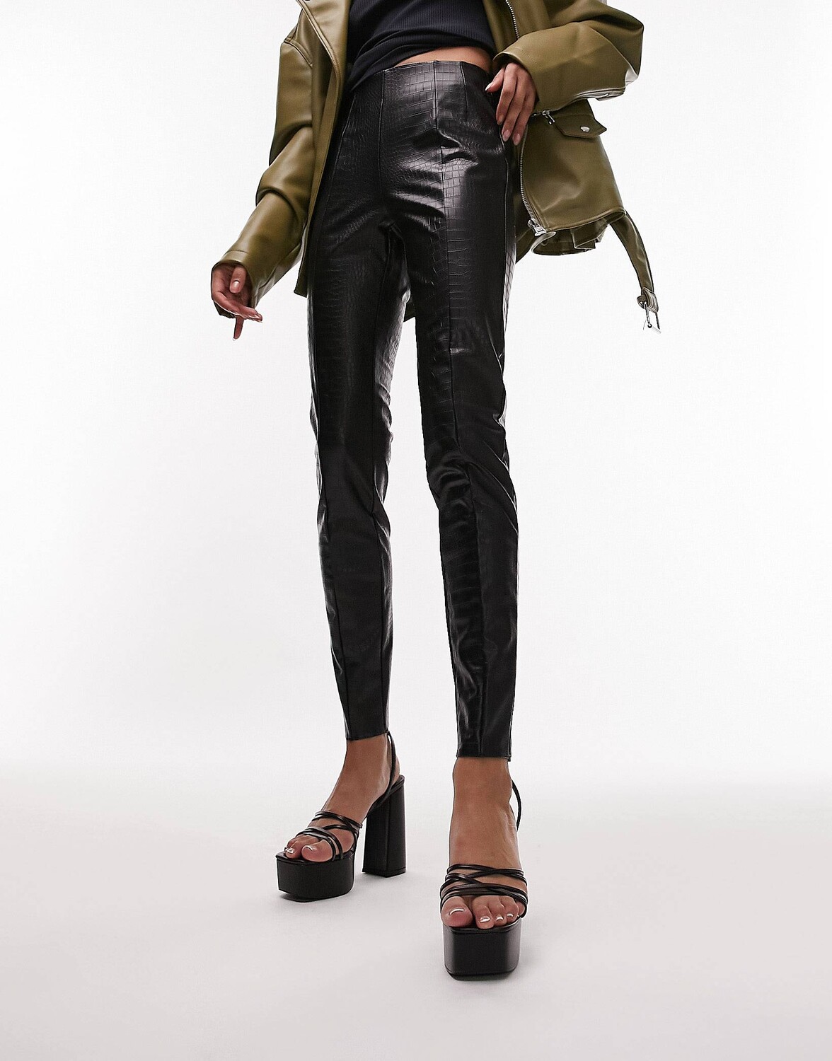 

Черные леггинсы из искусственной кожи с эффектом крокодила Topshop, Черный