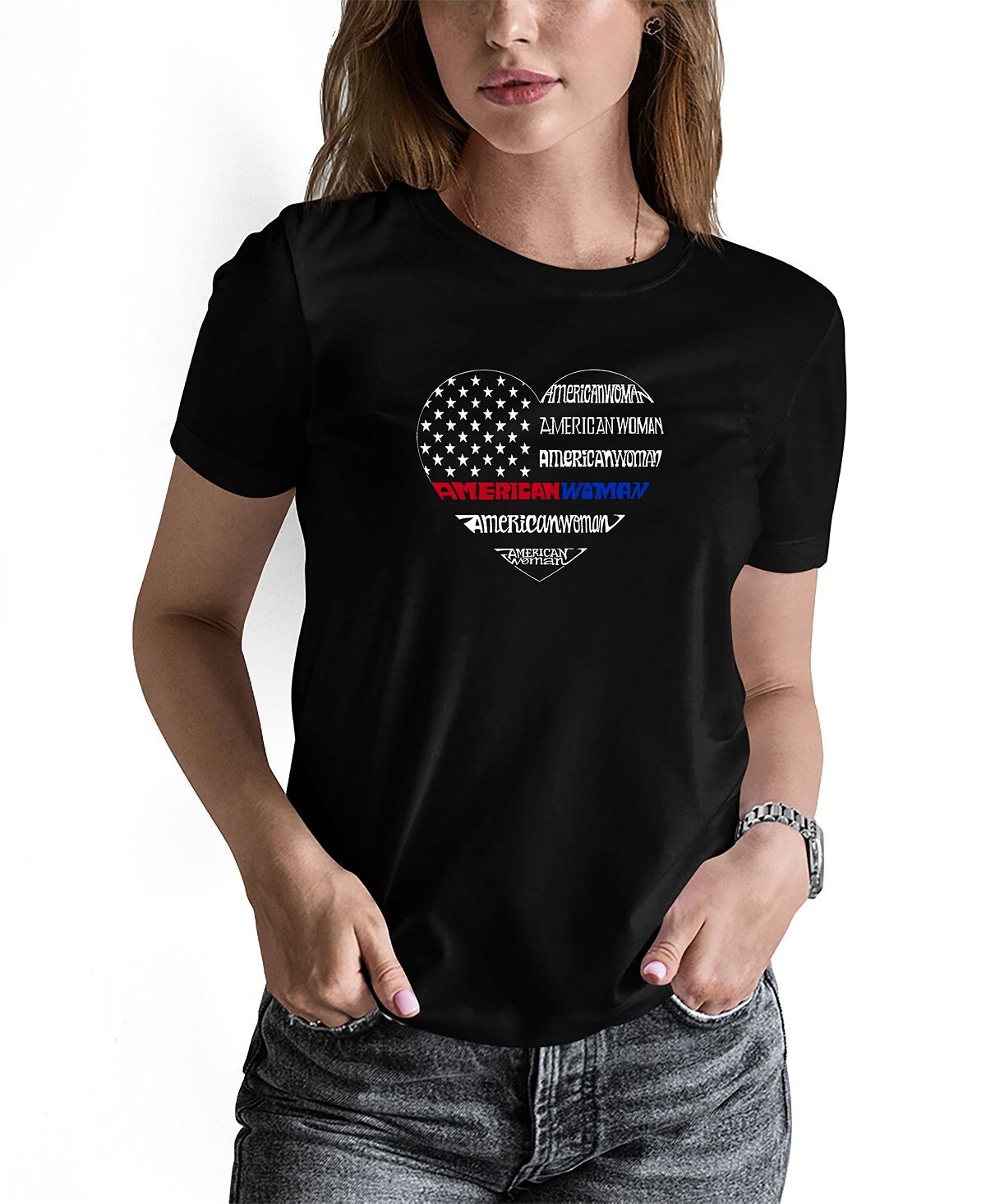 

Женская футболка с надписью american woman word art LA Pop Art, черный