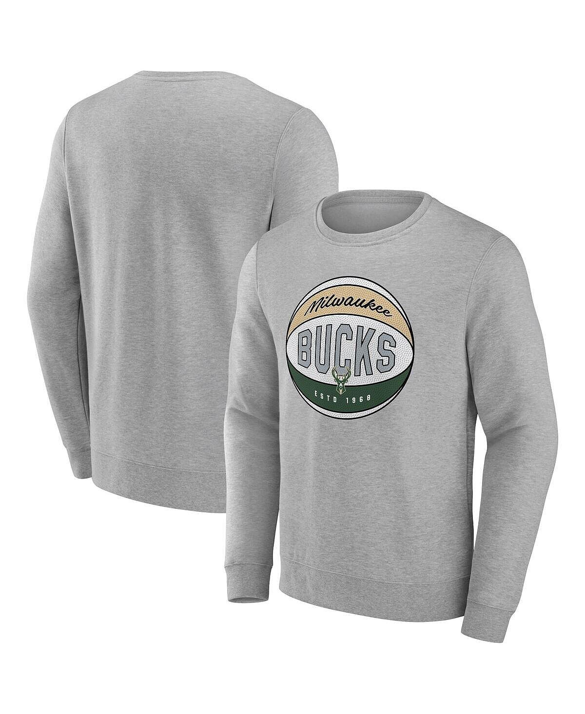 

Мужская фирменная меланжевая серая толстовка milwaukee bucks true classics vint pullover sweatshirt Fanatics, мульти