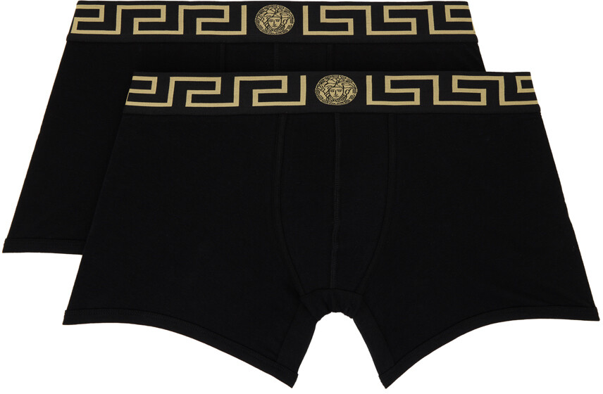 

Набор из двух черных длинных боксеров с каймой Greca Versace Underwear