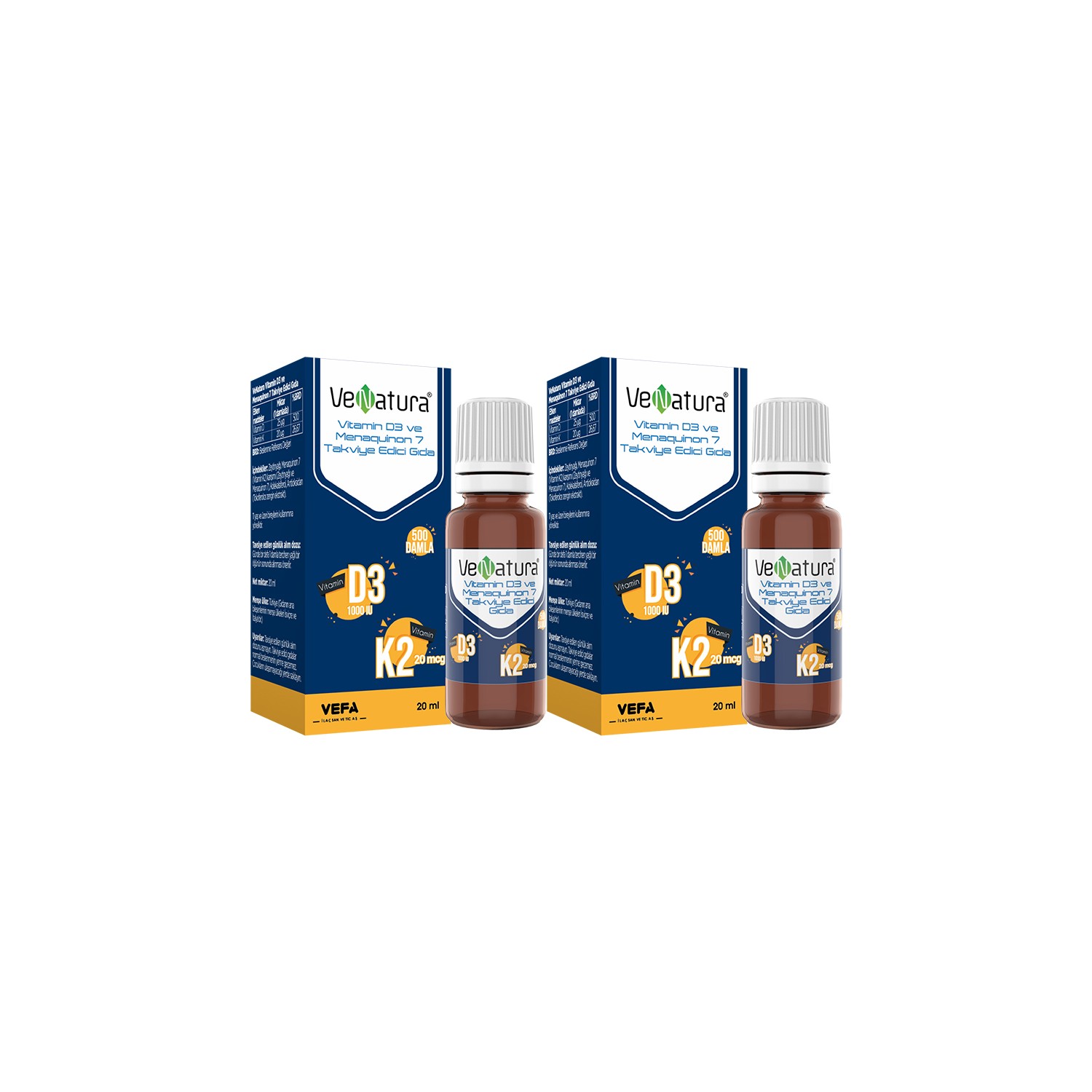 Витаминные капли D3 Venatura + Витамин K2, 2 упаковки по 20 мл витамин d3 k2 биосенергия 60 таблеток